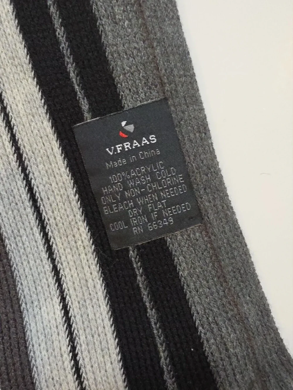 NWOT V. FRAAS Men's Striped Knit Scarf - Black, Gray, Cream